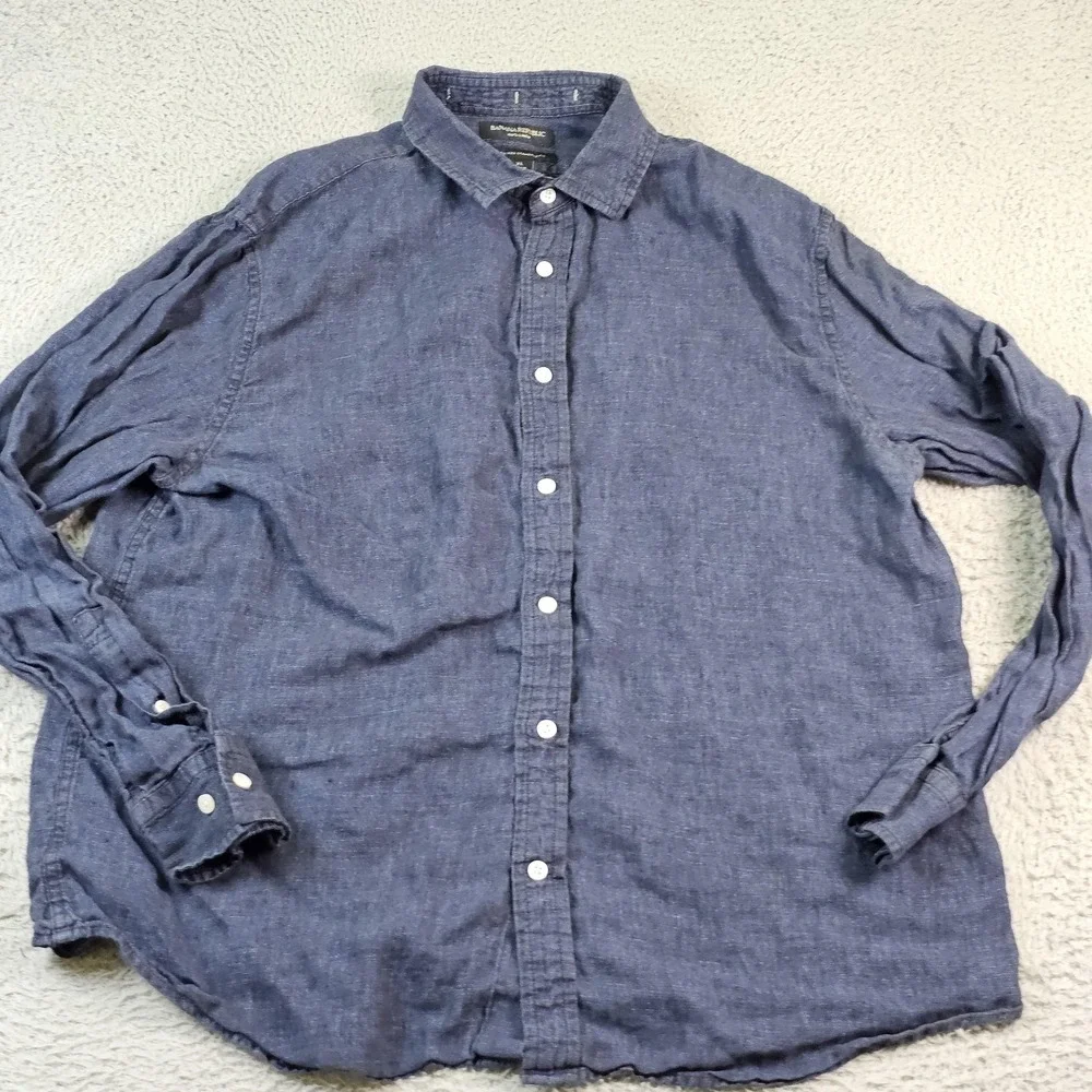 Banana Republic Shirt Mens XL Blue 100% Linen Long Sleeve Button Up‎ Casual